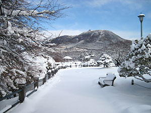 雪の園路と駒ケ岳
